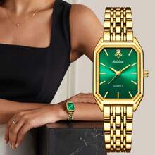 YaLaLuSi 1 New Compact Vintage-Style Women's Quartz Watch Square Scratch-Resistant Dial Premium-Feel Lightweight Strap Striped Hour Markers Analog Display Versatile For Daily Wear Business Commutes, School, Gatherings