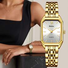 YaLaLuSi 1 New Compact Vintage-Style Women's Quartz Watch Square Scratch-Resistant Dial Premium-Feel Lightweight Strap Striped Hour Markers Analog Display Versatile For Daily Wear Business Commutes, School, Gatherings