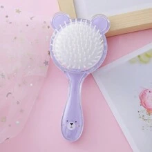 Ein lila süßer Cartoon-Bär Muster transparente Mini-Kamm tragbare PS-Plastikgriff-Kopfmassage-Haar-Bürste geeignet für Kinder oder für unterwegs - Violett - Übersicht 4