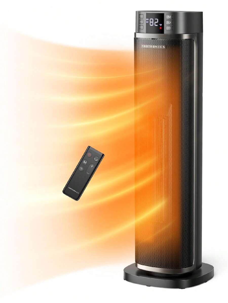 Space Heater HE003, 1500W 24" Oscillating Ceramic Tower Heater W/ Remote, Indoor, Black - 美規A型插(110-127V) - 查看 1