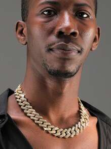 Juego de cadena de eslabones en forma de diamante grande: brille con estilo con collar de pedrería de lujo y pulsera para entusiastas del hip-hop - moda duradera y versátil - Diamantes de imitación de rombos grandes - Ver 9