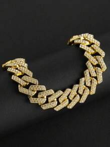 Juego de cadena de eslabones en forma de diamante grande: brille con estilo con collar de pedrería de lujo y pulsera para entusiastas del hip-hop - moda duradera y versátil - Diamantes de imitación de rombos grandes - Ver 3