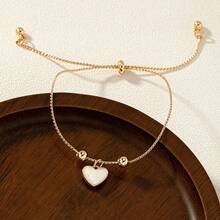 1 pieza Pulsera de cadena de corazón blanca moderna y elegante - Dorado - Ver 2
