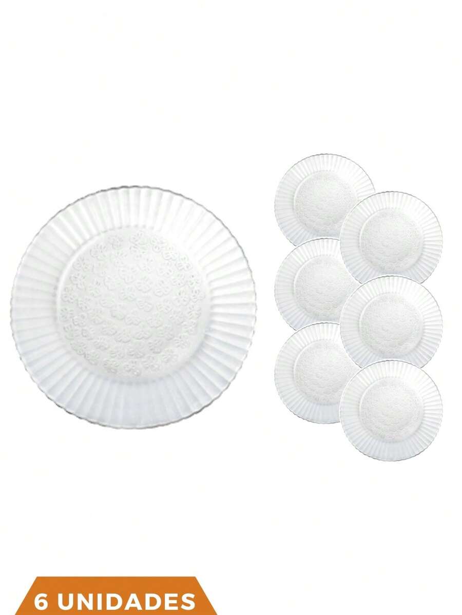 Set Of 6 Transparent Round Shallow Plates 23cm Primavera - 無色 - 查看 1