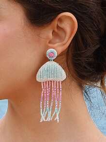 2024 New Summer Ocean Vacation Style Bohemian Hand-Beaded Creative Cute Dolphin Rice Bead Earrings Jewelry