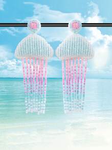 2024 New Summer Ocean Vacation Style Bohemian Hand-Beaded Creative Cute Dolphin Rice Bead Earrings Jewelry