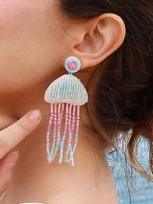 2024 New Summer Ocean Vacation Style Bohemian Hand-Beaded Creative Cute Dolphin Rice Bead Earrings Jewelry