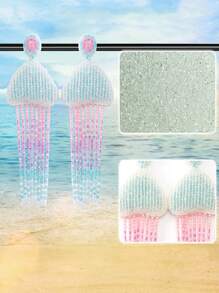 2024 New Summer Ocean Vacation Style Bohemian Hand-Beaded Creative Cute Dolphin Rice Bead Earrings Jewelry