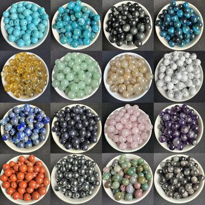 90-35 pezzi Perle in pietra naturale di Tigre Occhio, Amazonite, Lava, Turchese, Agata, Cummingtonite con spaziatori, sfere di pietra allentate fai da te per la creazione di gioielli braccialetti