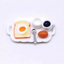 Miniature Dollhouse Breakfast Food Play Model, Micro Burger, Egg, Coffee Plate And Utensils Realistic Decor, Photography Props, DIY Scenery Accessory - Multicolor - View 9