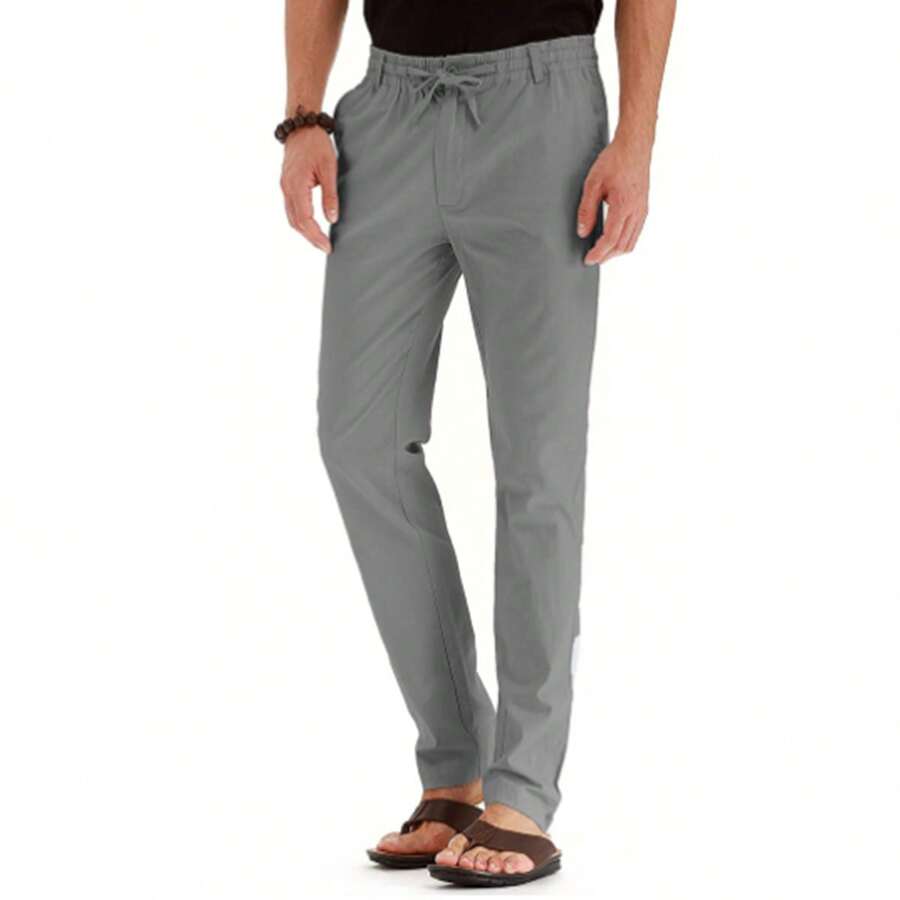 Men's Straight Leg Casual Pants Elastic Waist Work Trousers Casual Pants