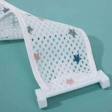 一個新生兒洗澡網嬰兒浴墊漂浮墊嬰兒沐浴架，帶有5個扣環和牢固連接，印有星星圖案 - 彩色 - 查看 6