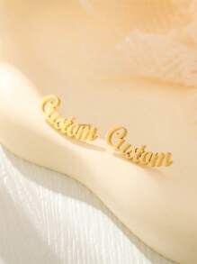 1pair Customized Everyday Name Stud Earrings, Minimalist Name Earrings, Personalized Stainless Steel Text Stud Earrings For Women, Valentine's Day Gifts, Bridesmaid Gifts, Christmas Gifts, Mother's Day Gifts, Gifts For Her,Gold,Stylish,Colorful,Vintage,Simple,Unisex,Casual,Cuties,Custom,Personalized,Unique,Ideal Gifts For Him,Ideal Gifts For Her,Her,Boyfriend,Girlfriend,Dad,Mom,Family,Friends,For Anniversaries,For Birthdays,For Graduation,For Prom,For Party,Stainless Steel Jewelry - Gold - View 5