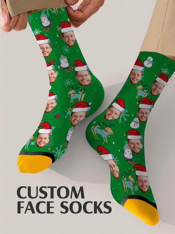 1 Pair Personalized Christmas Socks - Customizable With Your Own Photo, Available In 2 Sizes And Multiple Colors, A Fun Holiday Gift For Family, Friends Or Couples. Add Your Own Photo To Create A Unique And Playful Design. Soft, Stretchy Fabric For Comfortable Wear. Ideal For Christmas Parties, Stocking Stuffers Or Everyday Use. This Fun Personalized Sock Features Holiday-Themed Design, Making It The Perfect Choice For Holiday Celebrations Or A Thoughtful Custom Gift.
