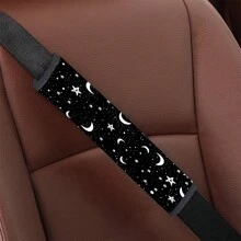 1pc Unique Star & Moon Printed Car Seat Belt Shoulder Pad Cover, Car Interior Shoulder Cushion Cover
