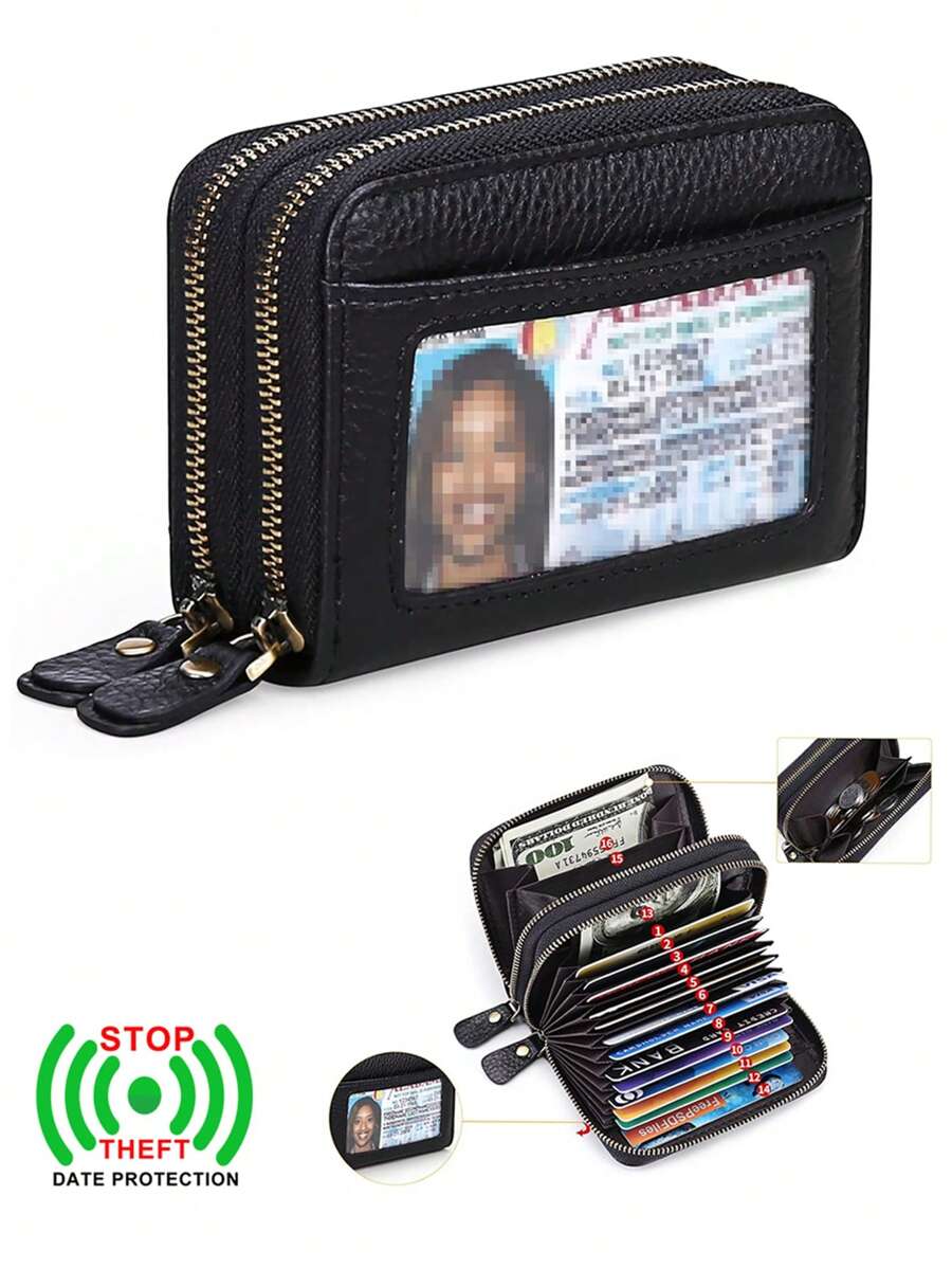 Casual Genuine Leather - Blocking Protection Sleek Coin Pouch & Card Holder Fashionable Clutch & Coin For Women Wallet Purse Wallet Small Wallet Rfid Wallet - Black - View 1