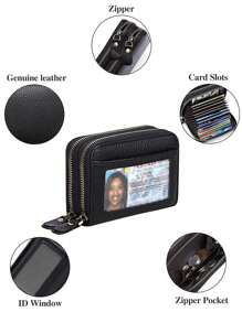 Casual Genuine Leather - Blocking Protection Sleek Coin Pouch & Card Holder Fashionable Clutch & Coin For Women Wallet Purse Wallet Small Wallet Rfid Wallet - Black - View 4