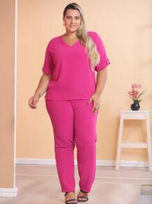 Plus Size Co-Ords - Pink - View 5