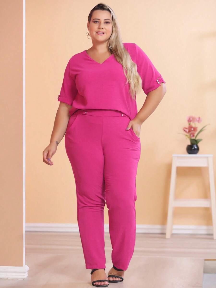 Plus Size Co-Ords - Pink - View 1