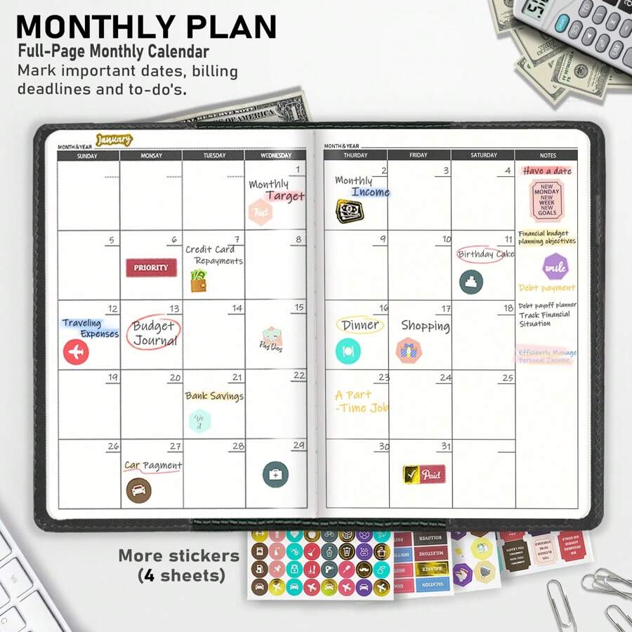 WEMATE Planificateur de budget, planificateur de budget et organisateur de factures mensuelles avec verrou pour gérer votre argent efficacement, planificateur financier/livre de comptes non daté, commencez à tout moment, 8,5" x 5,8"