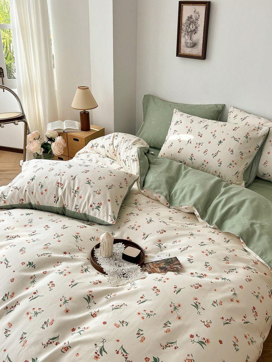 Juego de funda nórdica de 3 piezas con estampado floral retro, transpirable y cómodo para todas las estaciones, 2 fundas de almohada + 1 funda nórdica (sin sábana)