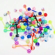 10/20/50pcs Random Assorted Color Acrylic Hypoallergenic Tongue Barbell Rings. Cute Tongue Studs For Women; Enjoy Your Tongue Piercings Female Style; Best Gift For Birthday, Christmas, Anniversary, Valentine's Day, Wedding, Career, Fancy Dance Party, Halloween Party Etc., Mom, Mother, Mother's Day, Gift - Random Color Tongue Studs UV - View 7
