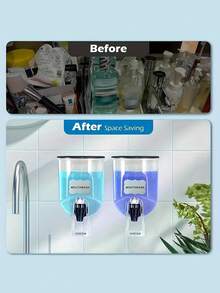 1pc Wall-Mounted Mouthwash Dispenser, Manual Press HandSanitizer Soap Dispenser, Shampoo Shower Gel Soap Dispenser, LotionContainer For Bathroom, Bathroom Accessories - Clear - View 4