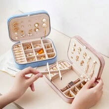 CASEGRACE 1pc Velvet Zipper Jewelry Box, 3 Layers Jewelry Organizer, Multi-Functional Jewelry Storage Box, Travel Portable Jewelry Organizer For Earrings, Necklaces, Rings, Watches, Hair Accessories, Gifts Back To School