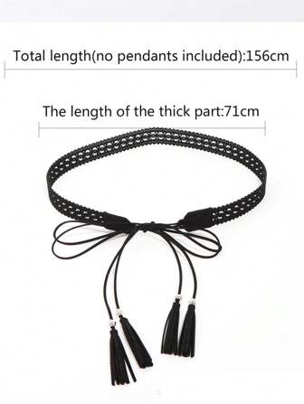 波西米亚风 1 件镂空流苏腰带连衣裙装饰结设计女式百搭时尚衬衫裙腰带，PU 皮革腰带万圣节夏季、学校秋季、秋季、万圣节