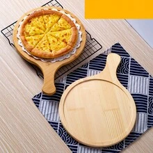 1pc Round Wooden Serving Tray For Pizza, Cake And Western Food - Yellow - View 10