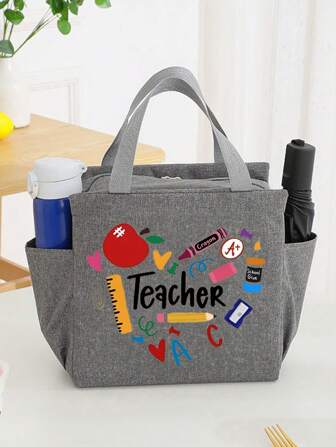 Teacher Print Insulation Lunch Bag, Fashion Travel Picnic Bag, Portable Thickened Aluminum Foil Handbag For Office School Travel Festival Teacher, Best Thank You Teacher Gift, Best Gifts For Teachers, Best Teachers Day Gift Forever, Best Teacher Gifts For Christmas, Best Teacher Appreciation Gifts, Literary School Bag For Teens, Book Bag For Women Or Students, Perfect For Books, Shopping, Back To School And More, Thank You Teacher Gifts, Best Teacher Day Gift For Women