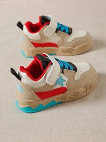 兒童時尚舒適低頂休閒運動鞋,鮮豔色彩和魔鬼氈閉合設計,易穿易脫,非常適合休閒和體育活動 - 卡其色 - 查看 2