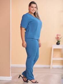 Plus Size Co-Ords - Dusty Blue - View 7