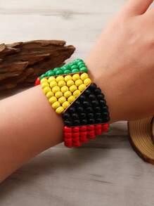 女士时尚复古串珠手工彩色弹性手链，休闲波西米亚风格腕带 - 星星 - 查看 1