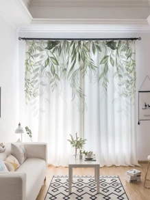 Rèm cửa in hoa và cây xanh cho gia đình, văn phòng và phòng học - màu xanh lá - Xem 4