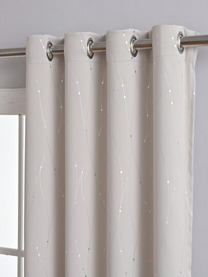 Una pieza de cortinas opacas beige con patrón meteoro plateado, cortinas opacas de fibra de poliéster contemporáneas, adecuadas para dormitorios y salas de estar en el hogar, el tamaño talla grande pequeño es adecuado para ventanas pequeñas.