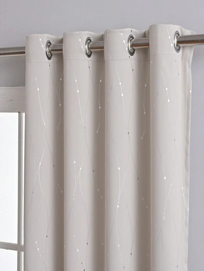 O bucată de perdele opace bej cu model de meteoriți argintii, perdele opace contemporane din fibră de poliester, potrivite pentru dormitoare și camere de zi, cea mai mică dimensiune este potrivită pentru ferestre mici.