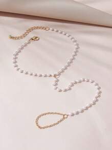 1件夏季优雅白色仿珍珠脚趾链，适合女士日常休闲、海滩、派对穿着 - 白色 - 查看 2