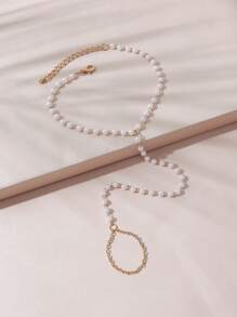 1件夏季优雅白色仿珍珠脚趾链，适合女士日常休闲、海滩、派对穿着 - 白色 - 查看 4