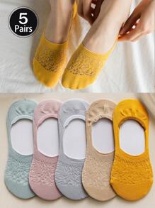 1/5 đôi tất nữ, tất cổ thấp, tất vô hình, tất thuyền, tất ngắn, tất trắng, tất mắt cá chân, tất nữ, thấm hút ẩm và thoáng khí, thích hợp để mặc hàng ngày, thể thao tại nhà, đồ công sở, thiết kế hoạt hình dễ thương, thích hợp cho mọi mùa và nhiều ngày lễ khác nhau, tất vô hình và tất ngắn, phối màu ngẫu nhiên. - Nhiều màu - Xem 5
