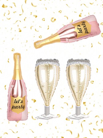 4 Stücke Rose Gold Party Weinflasche Aluminiumfolie Ballons, inklusive Party Weinflasche, Sektglas Aluminiumfolie Ballons, geeignet für Geburtstagsfeiern, Hochzeitstage und Hochzeitsthemen Partydekoration, Weihnachten