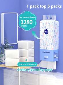6 gói Khăn giấy lau mặt có thể chiết xuất Bột gỗ nguyên chất Khăn giấy 5 lớp dày Khăn ăn dùng một lần có thể thấm ướt Giấy vệ sinh tại nhà Móc miễn phí - trắng - Xem 3