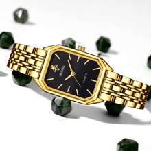 YaLaLuSi 1 New Compact Vintage-Style Women's Quartz Watch Square Scratch-Resistant Dial Premium-Feel Lightweight Strap Striped Hour Markers Analog Display Versatile For Daily Wear Business Commutes, School, Gatherings