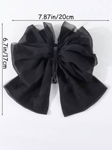 1pc Cute Black Multi-Layered Chiffon Mesh Bow Detail Hair Clip For Little Girls, Lovely Mesh Bow Banana Hairpin Suitable For Daily Use