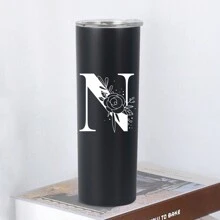 1pc, 20oz Double Wall Stainless Steel Vacuum Insulated Cup, Perfect For Home Or Office, Straight-Sided Coffee Mug, Ideal Gift For Female Friends - Black - View 14