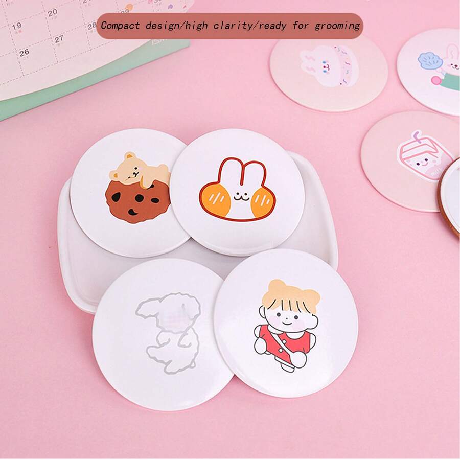3PCS Mini espejos de maquillaje portátiles y adorables, espejos de mano, adecuados para estudiantes como espejo pequeño (patrón enviado al azar) - Blanco - Ver 1