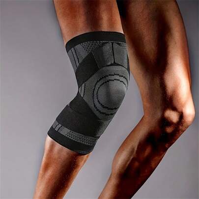 1pc New Double Strap Knitted Knee Sleeve With 3D Compression. Provides Protection, Comfort And Breathability For Fitness, Sports, Outdoor And Hiking.