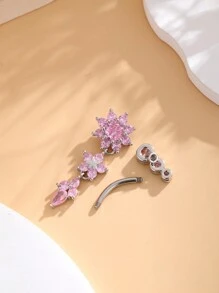 One Three-Section 21 Zirconia Navel Ring For Piercing - Pink - View 5
