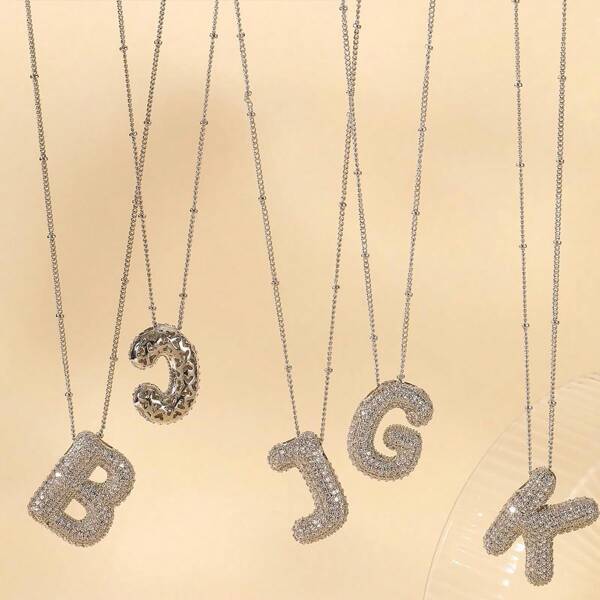 1 peça colar de letras de bolhas douradas/prateadas para mulheres e meninas, colar com pingente de letra inicial de balão banhado a ouro 14k, colar delicado com pingente inicial para mulheres, colar com nome personalizado e robusto, joias douradas para meninas, pingente inicial de balão de strass feminino, colar com alfabeto de bolhas de nome de letra, presente de aniversário de dia dos namorados para ela, mãe, mãe, dia das mães, presente