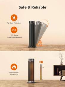 Space Heater HE003, 1500W 24" Oscillating Ceramic Tower Heater W/ Remote, Indoor, Black - 美規A型插(110-127V) - 查看 4